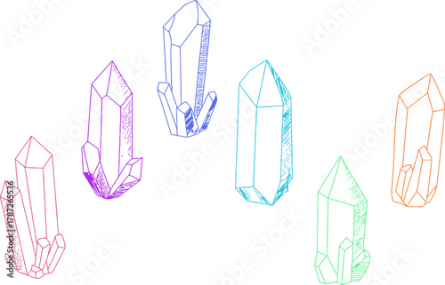 Colorful crystal gems for modern design projects and spiritual concepts illustration