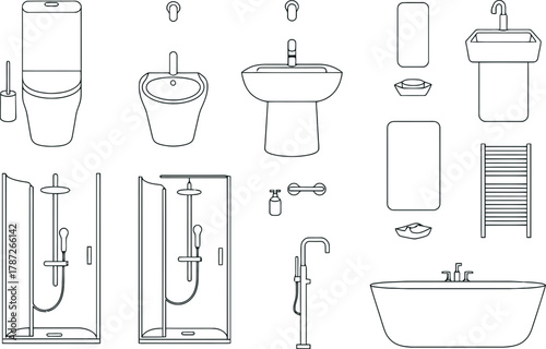 Plan your modern bathroom with this stylish layout featuring a tub and shower design