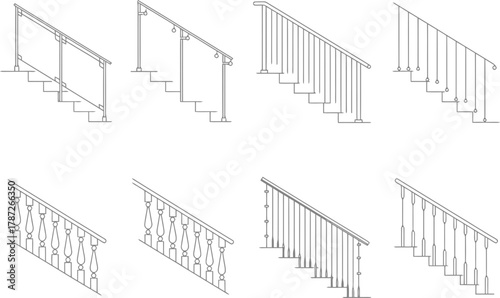 Explore modern stair railing designs for architectural blueprints and interior design architectural drawing