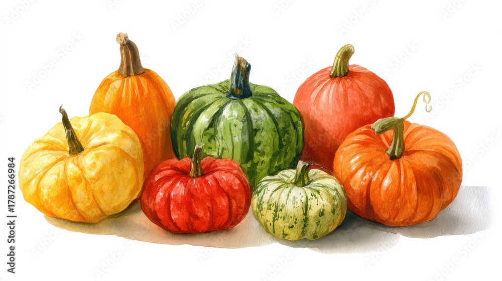 Obraz premium colorful watercolor pumpkins illustration