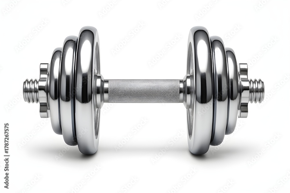 Naklejka premium Metal dumbbell with chrome plates isolated on white background