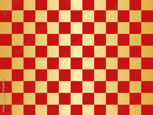 和風背景素材　赤と金の市松模様
