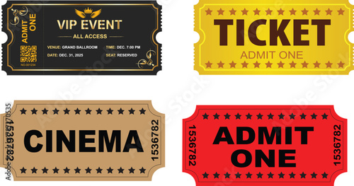 Modern ticket design with vibrant color accents and clean typography