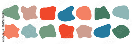 Organic amoeba blob shape abstract colorful vector illustration isolated on white background. Set of irregular round blot form graphic element. doodle drops collection. Contemporary banner