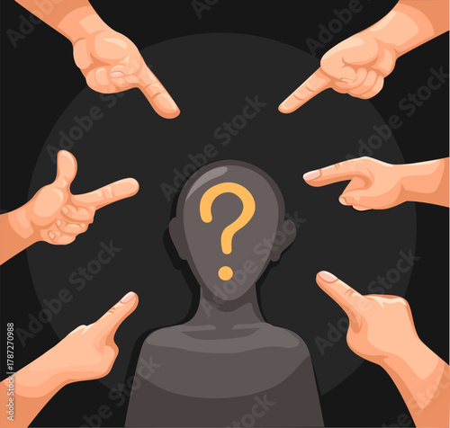 Hands Pointing at Anonymous Person with Question Mark — Concept of Blame, Accusation, and Judgment