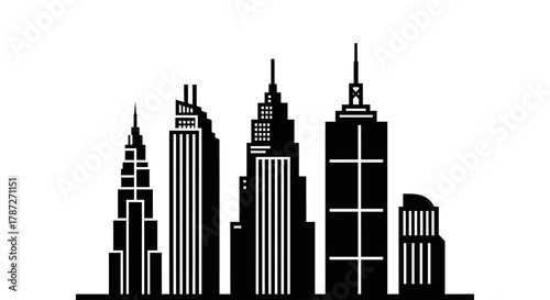 City skyline vector illustration black and white cityscape art editable stock