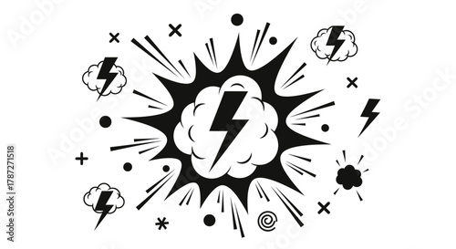 Lightning bolt explosion vector illustration power energy design editable stock