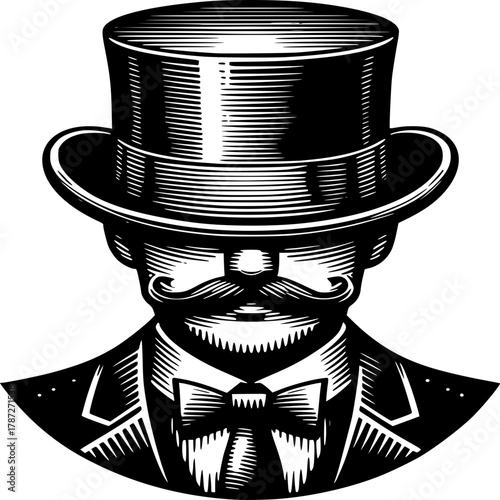 Vintage Gentleman: A distinguished gentleman adorned in a classic suit and top hat, showcasing elegance and timeless style.
