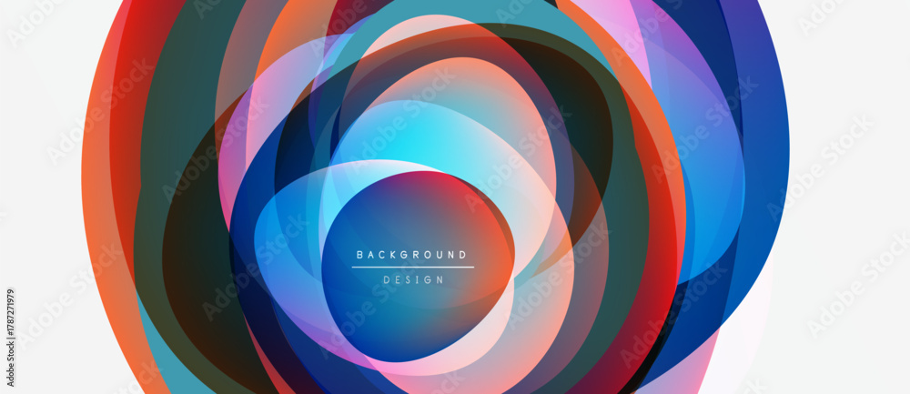 Fototapeta premium Abstract colorful circles overlap creating dynamic visual effect. White space provides contrast, modern design element.