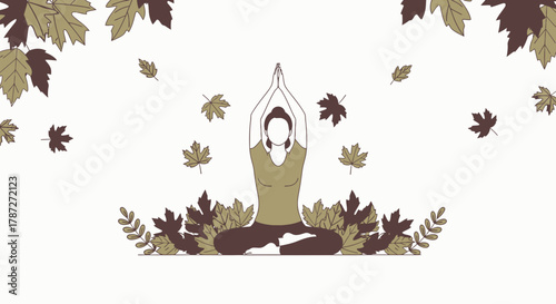 Serene Autumn Yoga Woman Meditating Amidst Falling Leaves and Natural Foliage