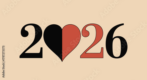 Happy new year love heart graphic design for year twenty twenty six editable stock