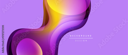 Abstract fluid shapes, vibrant purple yellow gradient. Modern design element, smooth curves, dynamic composition. Background texture suggests depth.