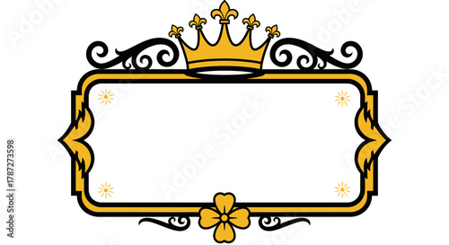 Elegant gold crown frame vector graphic design decorative border editable stock