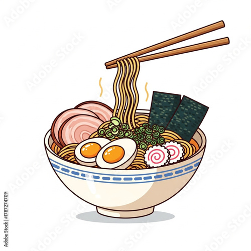 Ramen noodle bowl vector illustration