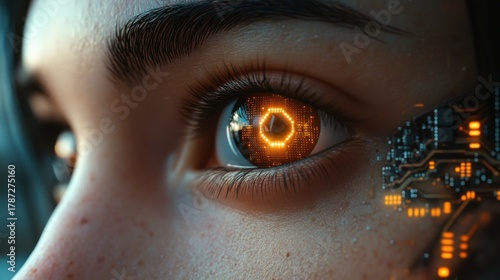 Close-up of a woman's cybernetic eye
