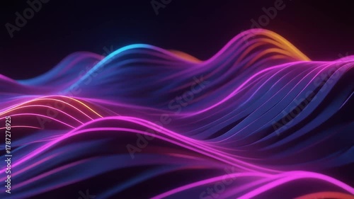 Wallpaper Mural Dynamic Abstract Composition of Luminous Wavy Lines in Brilliant Neon Hues, Evoking a Sense of Digital Flow and Modern Technology Torontodigital.ca