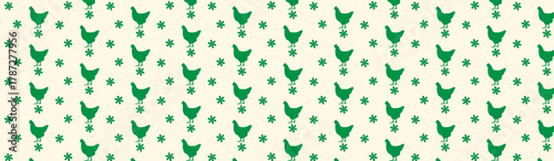 chicken green with flowers pattern on a light background,