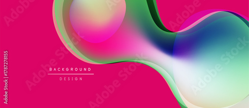 Abstract fluid shapes overlap vibrant pink backdrop. Gradient colors blend, creating modern design element. Text reads background design.