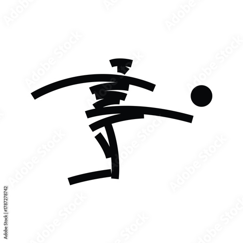 random lines silhouette of people jumping kicking ball logo vector