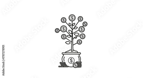 Growing Your Wealth A Vector Illustration of a Money Tree Symbolizing Investment and Financial Growth
