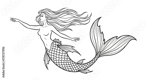 Marlin Fish Splash Tattoo Design – Dynamic Ocean Line Art Illustration