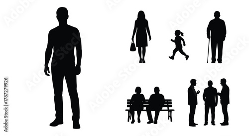 a group of silhouettes depicting various human figures and interactions