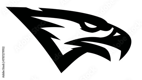 Stylized Black Eagle or Hawk Head Icon, Aggressive Bird of Prey Silhouette Graphic Design Element for Mascot