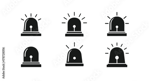 six different styles of emergency lights shown in black and white