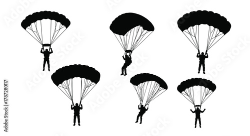 Schilderij op canvas skydivers descending gracefully under large parachutes high quality