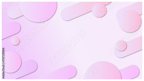 ピンクグラデーションの立体的な円と斜め楕円のフレーム背景