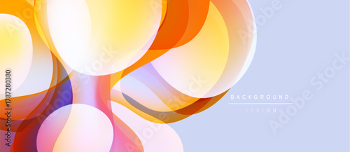 Abstract fluid shapes, vibrant colors blend. Orange, yellow, pink gradients create dynamic composition. Light background enhances visual impact.