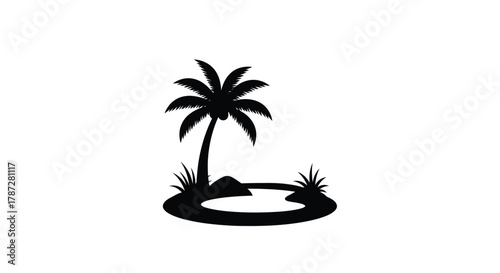a serene tropical island with lush palm tree surrounded by calm waters