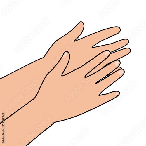 Two hands shown clapping. Image represents applause, celebration, or praise. Good for congratulatory design and illustration.