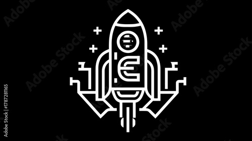 Financial Rocket Launch Icon with Currency Symbol for Business Growth, Startup Success, and Digital Innovation Concept