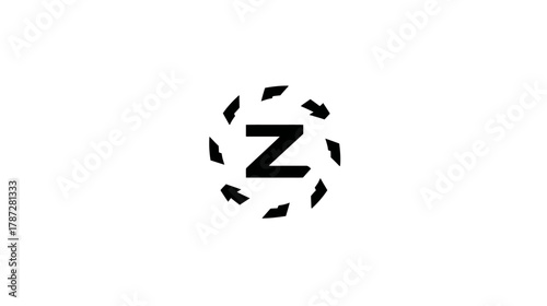 Abstract black letter Z icon with a fragmented circular border on a white background. Modern alphabet initial graphic design element.