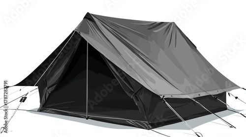 Classic black A-frame camping tent isolated on a white background, ready for outdoor adventure and wilderness exploration