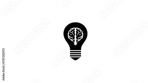 Intelligent brain inside a glowing lightbulb icon, symbolizing innovative ideas, creative thinking, problem-solving, and mental brilliance.