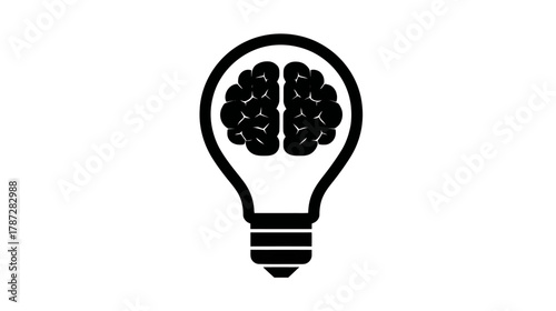 Brain inside a light bulb icon, symbolizing creativity, intelligence, innovative ideas, thinking, and problem-solving concept.
