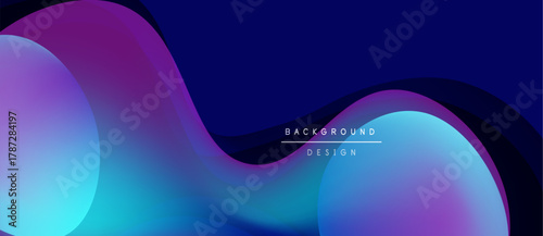Abstract fluid shapes blend, creating vibrant gradients. Dark background emphasizes colorful curves, modern design element.