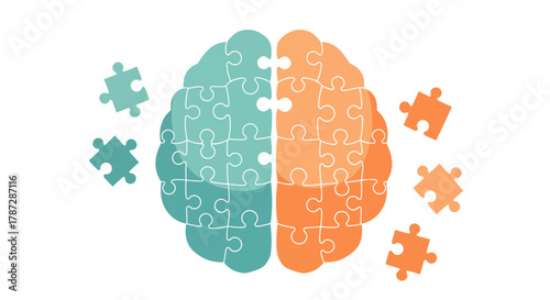 Brain puzzle concept for mental health awareness, showing creative problem solving and cognitive function, inviting innovation and strategic thinking
