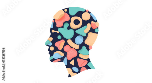 Unlock creative thinking and imaginative problem-solving with this vibrant, abstract head profile illustration for mental health and cognitive function campaigns
