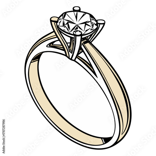 “Elegant Diamond Engagement Ring Luxury Gold Jewelry Vector Illustration”