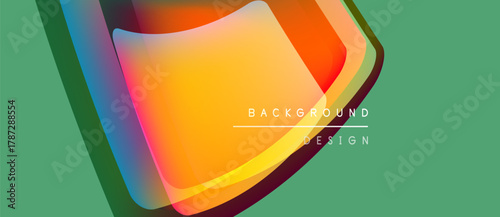 Abstract vibrant layers create dynamic composition. Gradient colors blend, forming modern design element over mint backdrop.