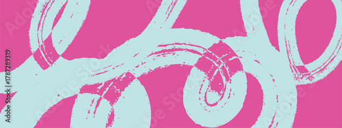 Spiral grainy brush stroke with noise spray effect. Distressed paint texture with scattered dots and rough edges. Retro style vector bg.