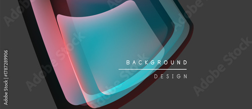 Abstract layers create dynamic visual effect. Gradient colors blend, forming modern background design. Minimalist style, dark space.