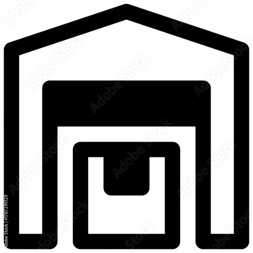 Warehouse. Outlined stroke vector icon with black-filled details.