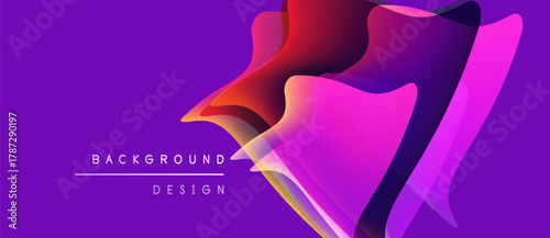 Abstract purple background features overlapping translucent shapes. Gradient colors blend from red to violet. Text reads background design.