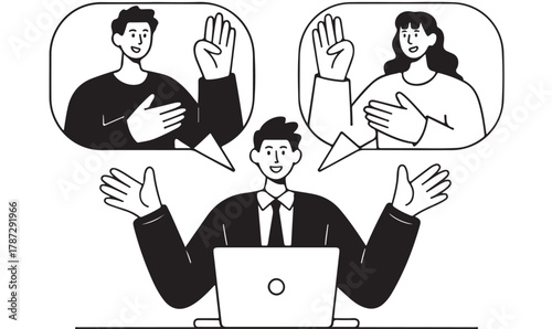 Finance Conference People Video Conferencing with Raised Hands for Investment