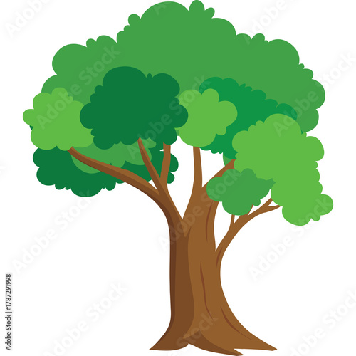 A Large Green Tree with a Thick Brown Trunk and Lush Foliage on a Transparent Background