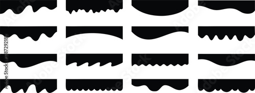 “Set of black torn paper edge shapes on white background. Collection of ripped, wavy, and jagged border designs for decoration and layout art. Perfect vector template for creative projects.”